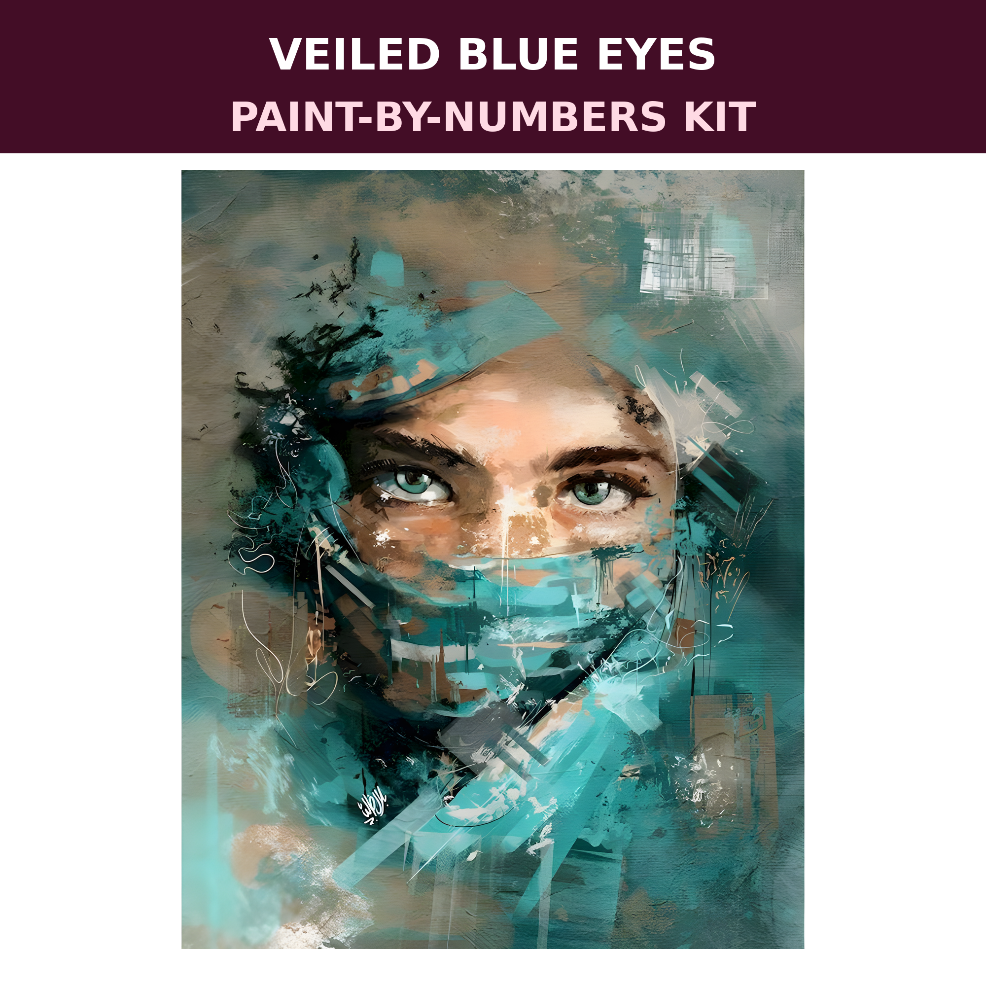 Veiled Blue Eyes Paint-by-Numbers Kit — gallery role 2: 02-ready-to-paint-hero