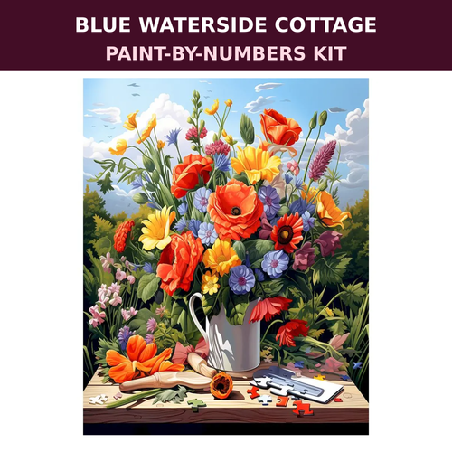 Blue Waterside Cottage Paint-by-Numbers Kit